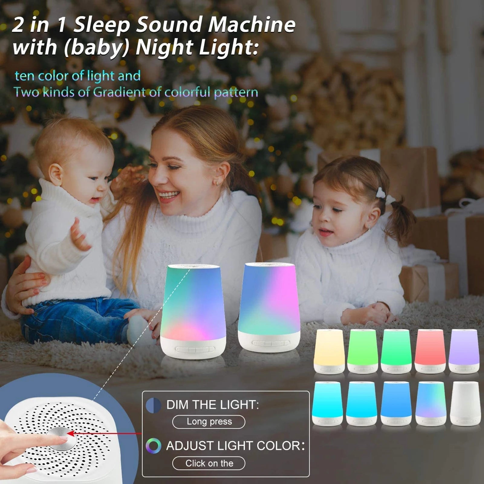 Smart White Noise Machine Baby Sleep Sound Machine Colorful Night Lights 34 Soothing Sounds Supports APP Remote Control