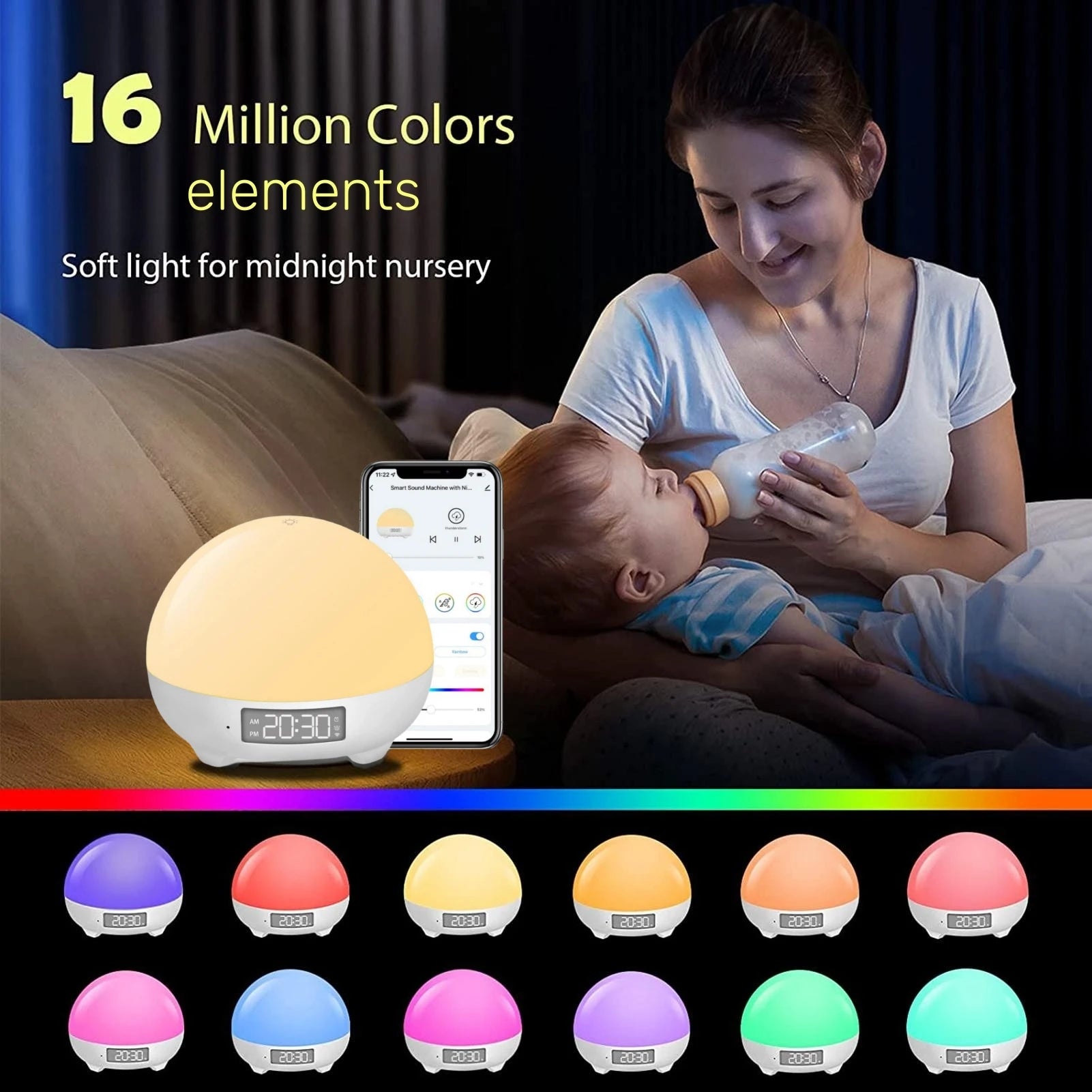 Baby White Noise Sound Machine with Light Built-In 34 Soothing Sounds USB Charge Support Voice &APP Control Sleeping Aid Device