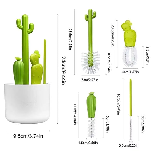 4 Piece Baby Bottle Brush Cleaning Set, Cactus Baby Bottle Brush Set, Long Handle Water Bottle Cleaner, Home Use Cups and Straws